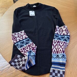 Free People Black Sweater with Geometric Sleeves